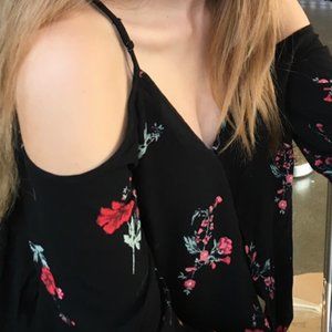 Black & Red Floral Blouse W/Flare Sleeves (PacSun)